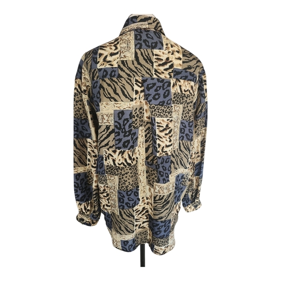 Vintage K. Arnold 100% Silk Animal Print Button-Up Shirt – Size M, Safari Jungle - Picture 5 of 9